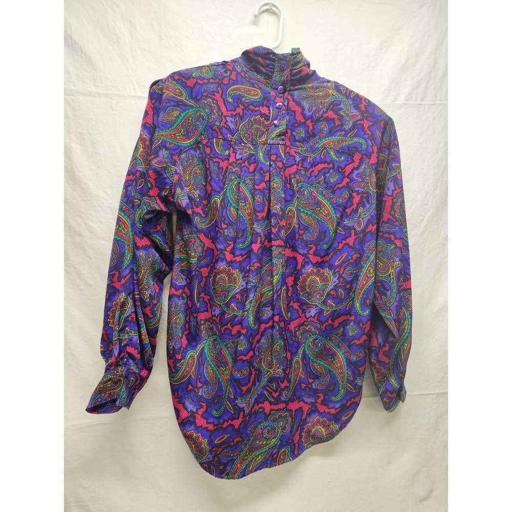Pappagallo Long Sleeve Womens Top 100% Polyester Retro Psychedelic Peasant Artsy